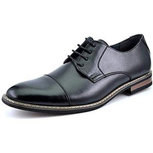 Men's Prince Black Classic Modern Formal Oxford Wingtip Lace Up Dress Shoes